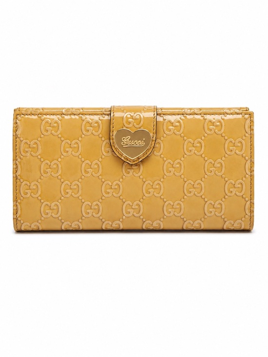 gucci Handbags - Gucci Guccissima Patent Leather Long Wallet Beige Heart Logo